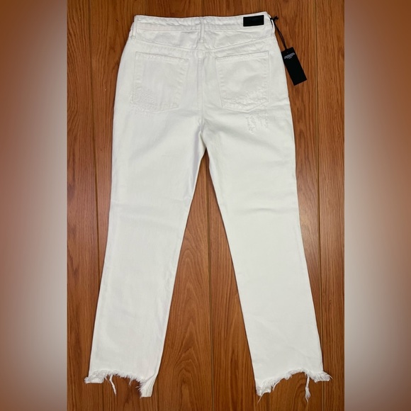 NWT RtA High Rise Straight Leg Distressed Hem Denim Jeans Ivory Size 28 - Picture 11 of 11
